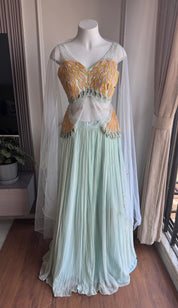 Sahiba hand work lehenga- Dusty Blue