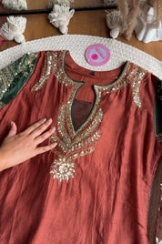 Akanksha Pure Zardoshi  Keyhole Neck Aline Dress- Powder Brown(Pre order 15 days)