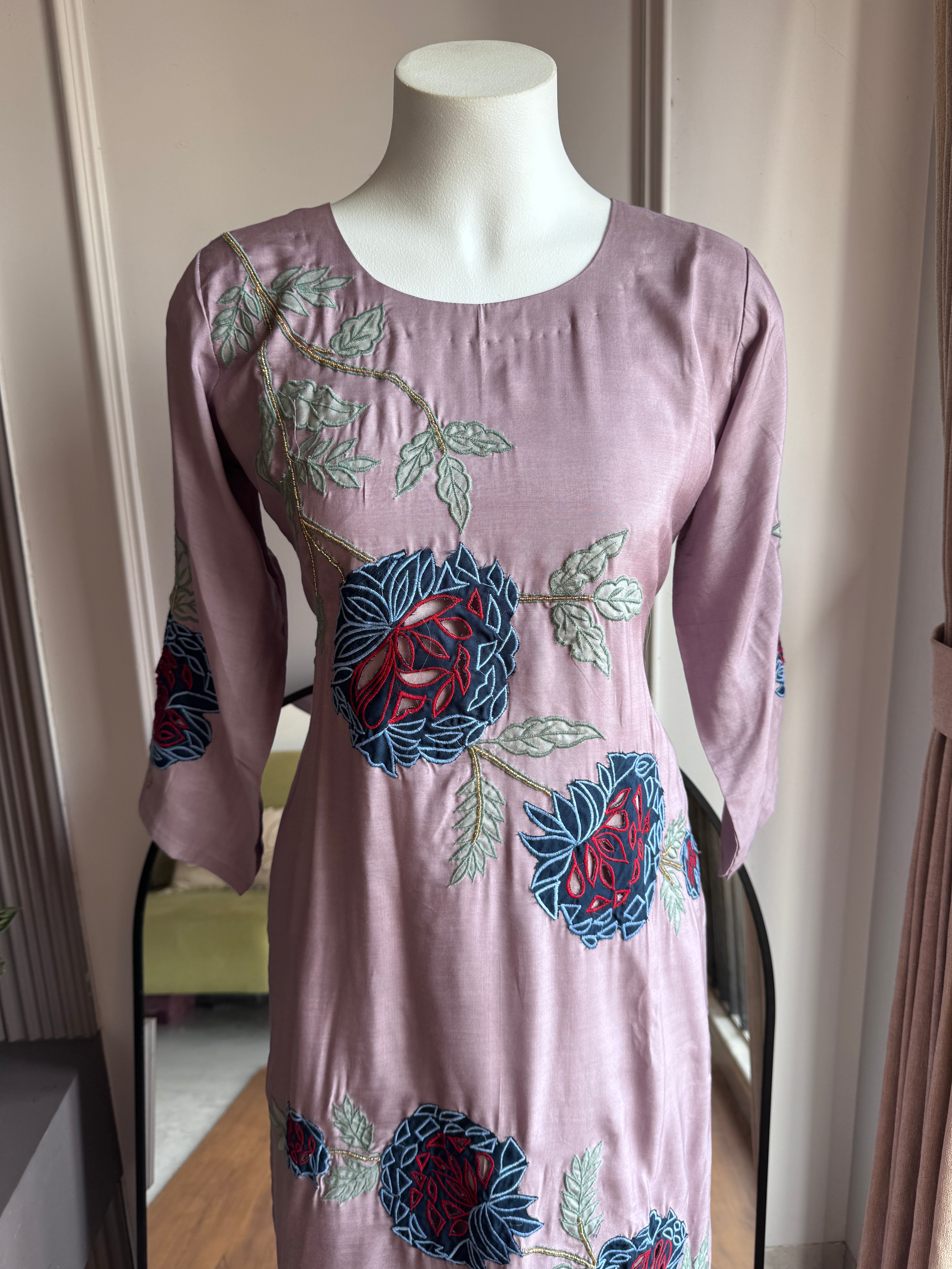Hema Embroided  Cut Work Dress- Lavender
