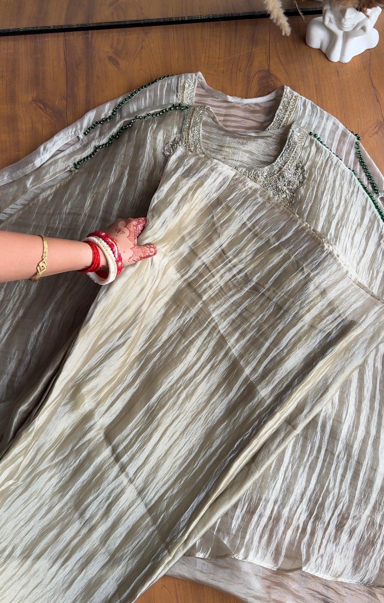 Naksh Short Kaftan With Palazzo Coords-Mint Green