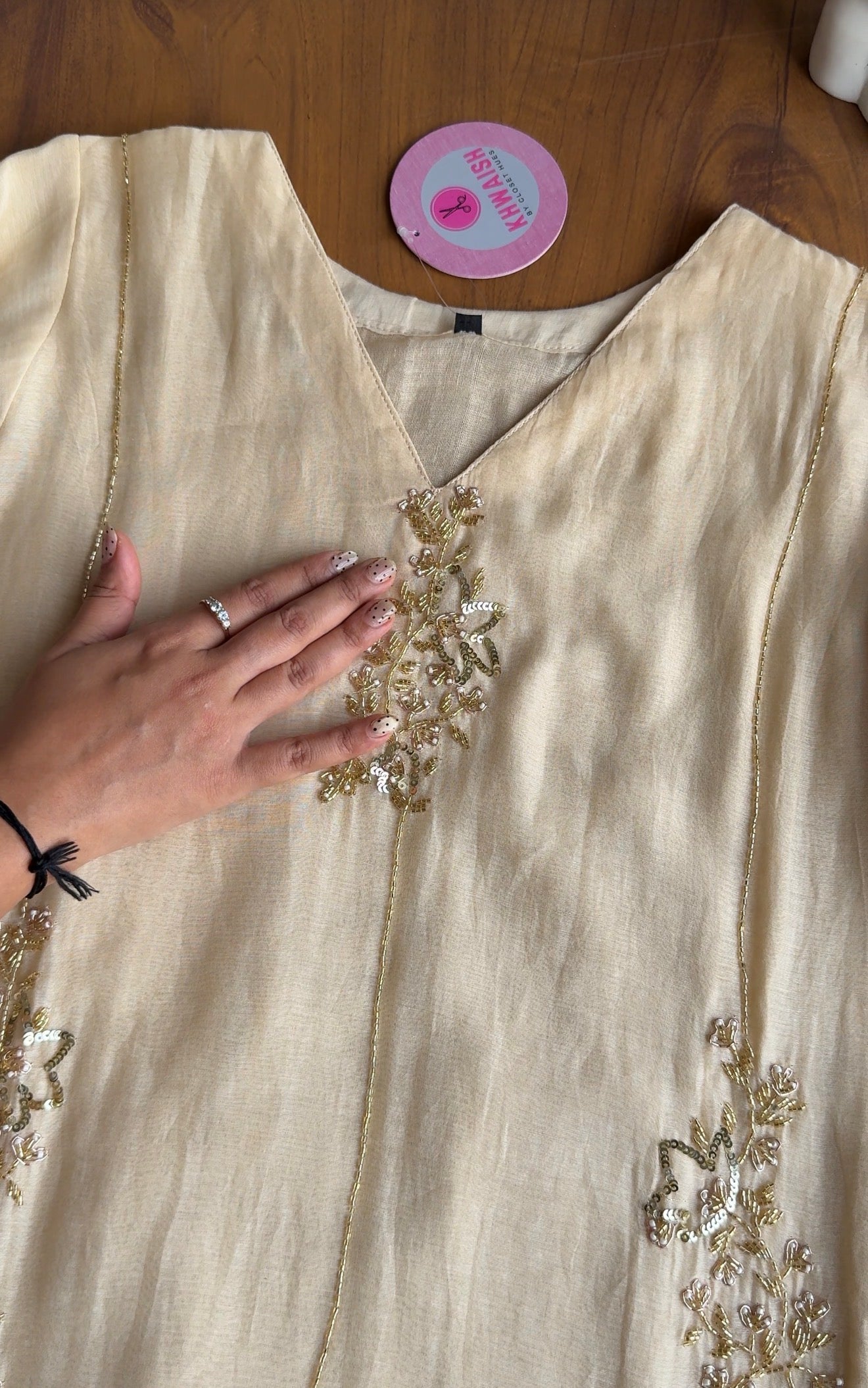 Shruti Handwork Mul Chanderi Dress - Ivory