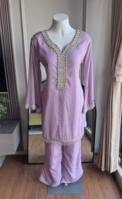 Siyu Tissue Short Kurta With Pant Dress- Lavender