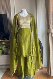 Heer pure mul Chanderi plazo dress- Olive Green