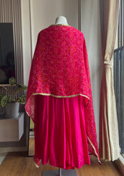 Nishita Embellished suit set with bandhani style-hot pink