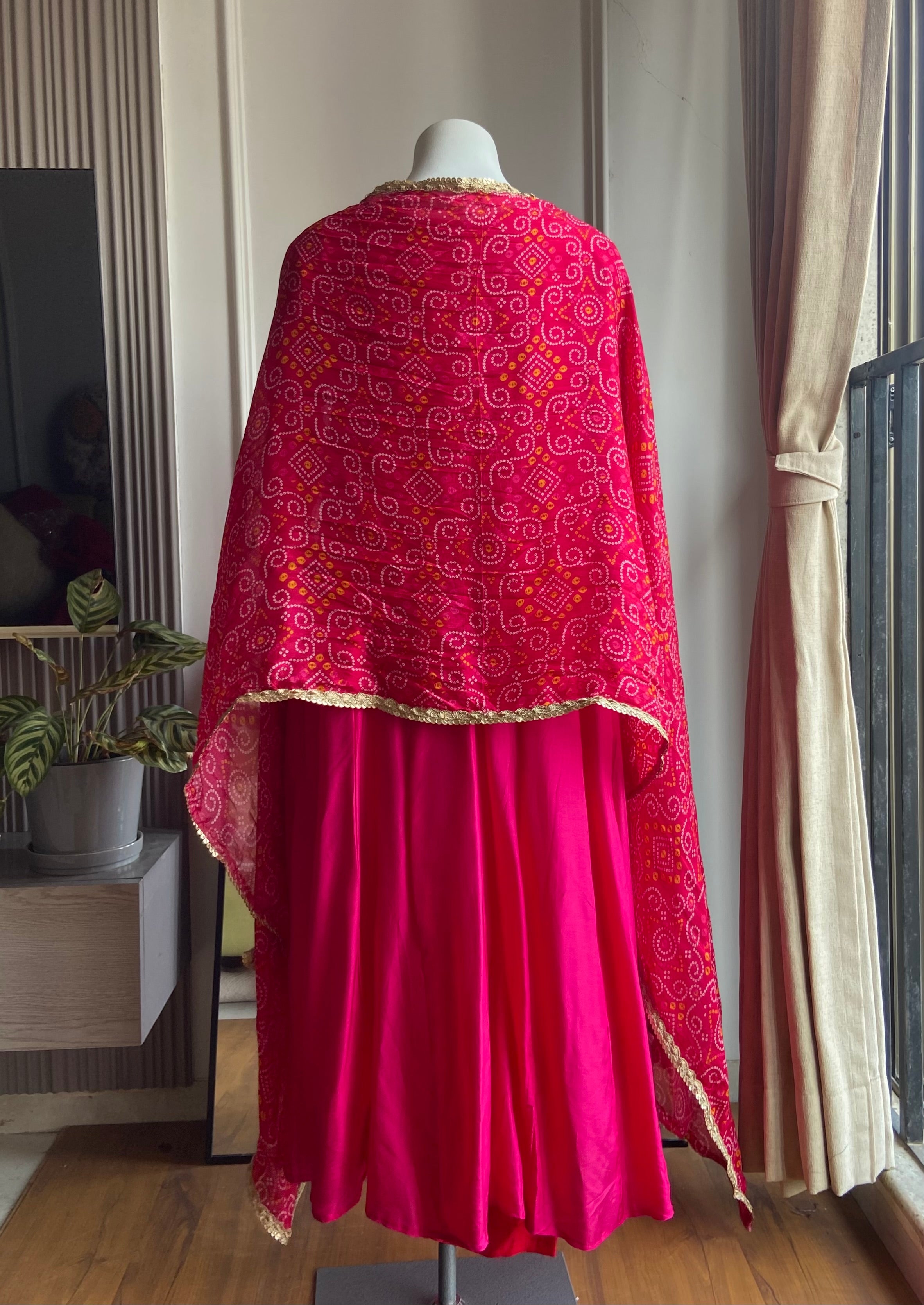 Nishita Embellished suit set with bandhani style-hot pink