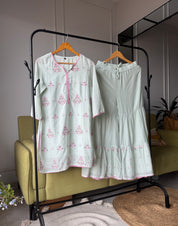 Glossy Embroided Set With Plazzo