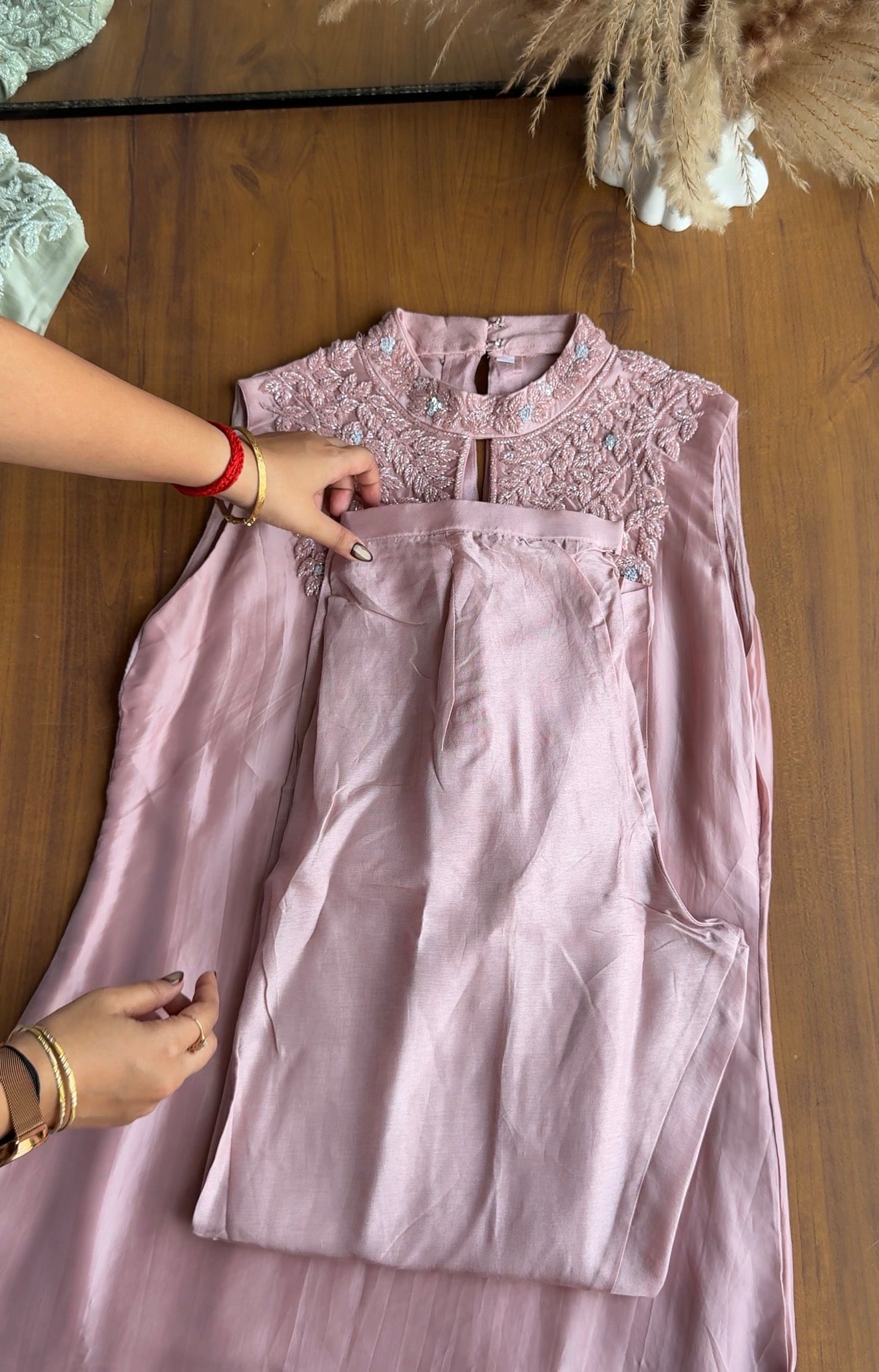 Radhika hand work high neck Coords- Baby Peach