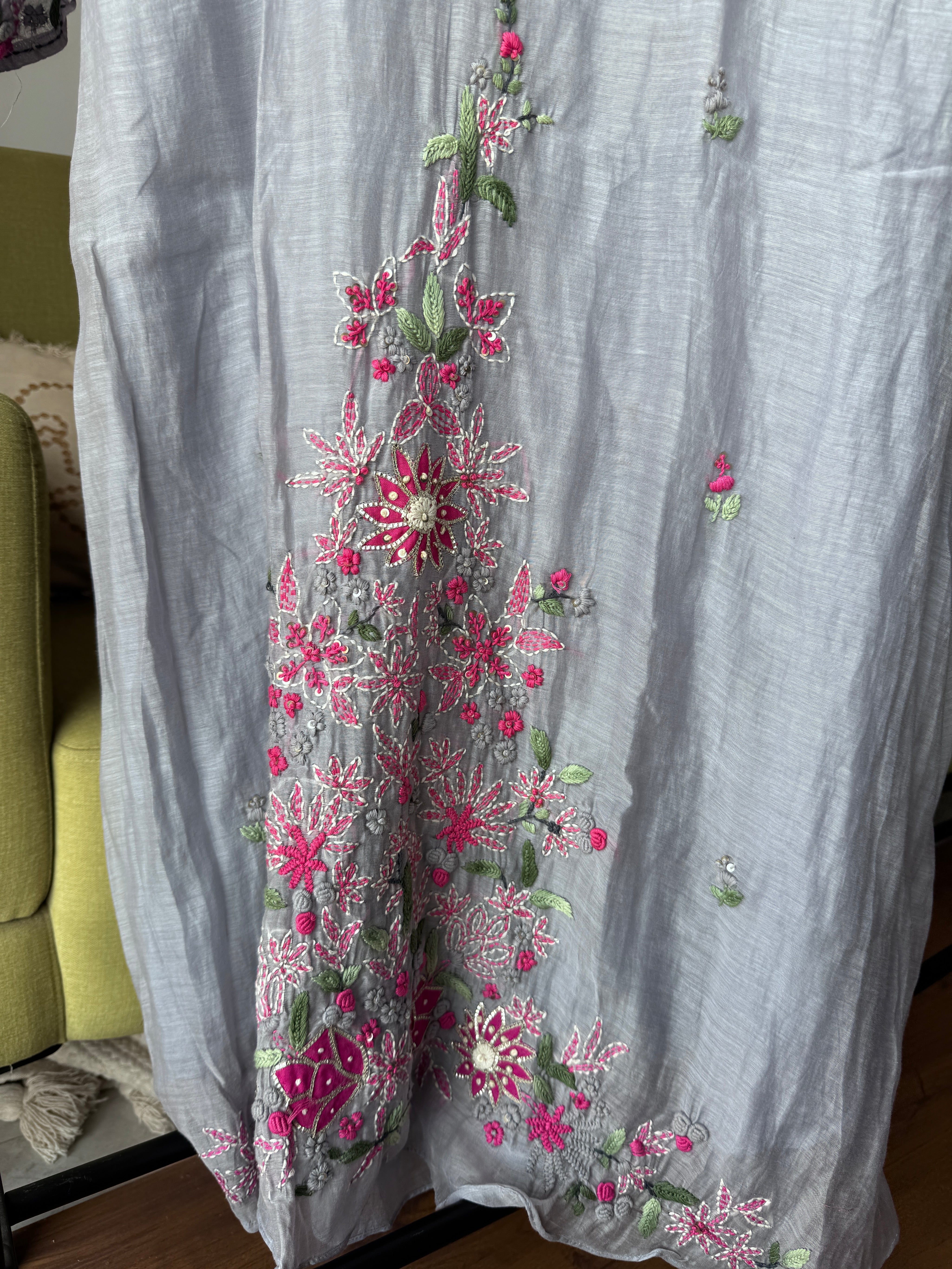 Apoorva Katha Work Mul Chanderi Dress- Dusty Lilac (Make to Order)
