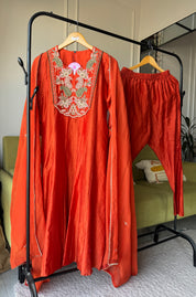 Rinki Handwork Mul Chanderi Dress- Rust