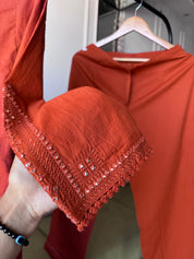 Tanya Embroided Cotton Dress- Rust