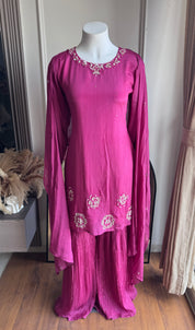 Esha Handwork Short Kurta Sharara Dress-Pink (Make to Order)