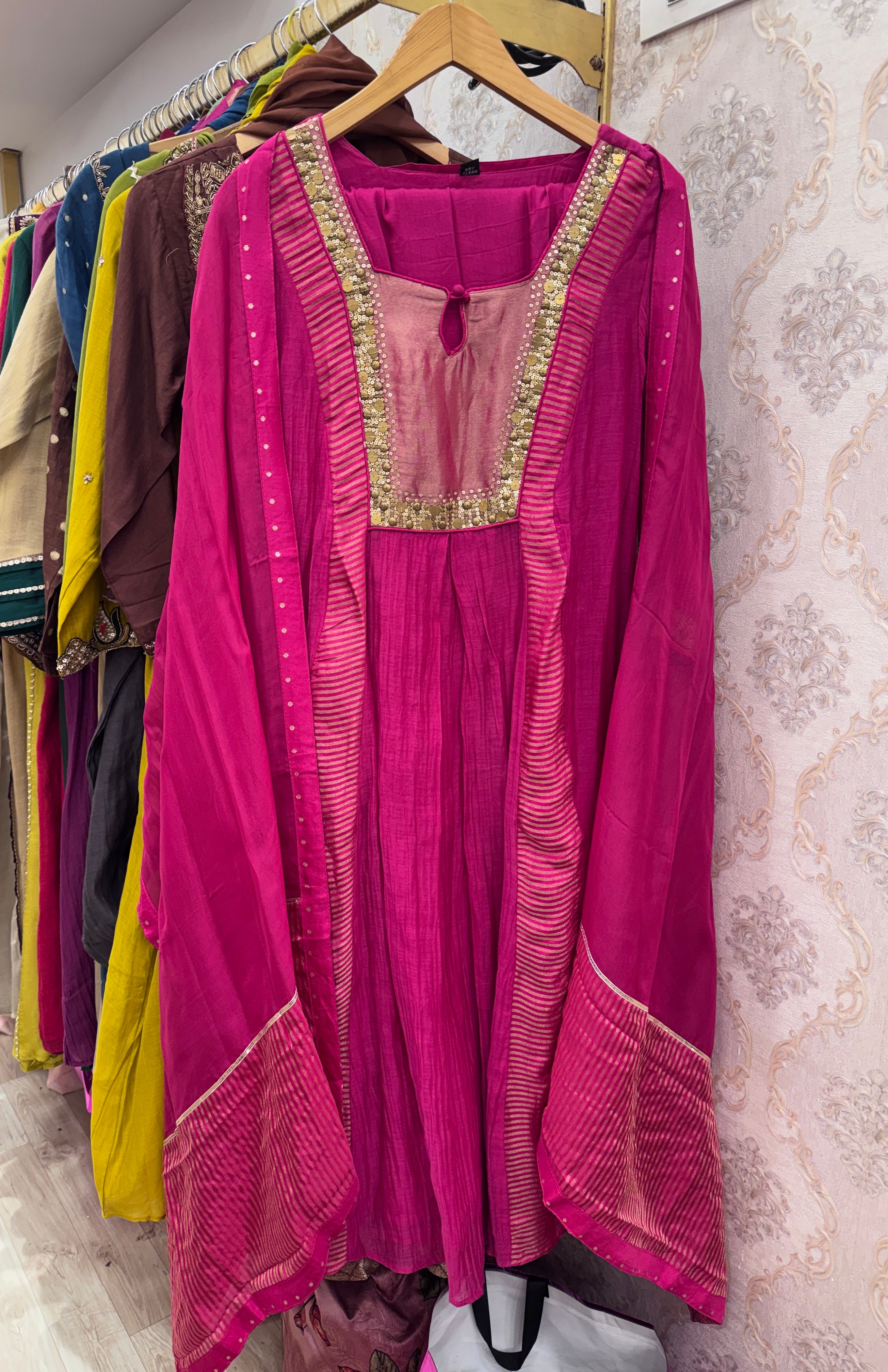 Jeevika Mul Chanderi Tissue Lining Dress- Pink