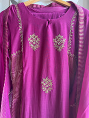 Yukti Striped Tissue with Mul Chanderi Dress- Wine