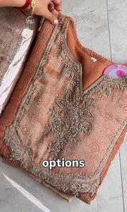 Rajvi Handwork Tissue Dress- Orange