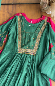 Janki Box Neck Handwork Dress- Green