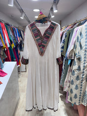 Kanishka Mul Cotton Anarkali Dress- White