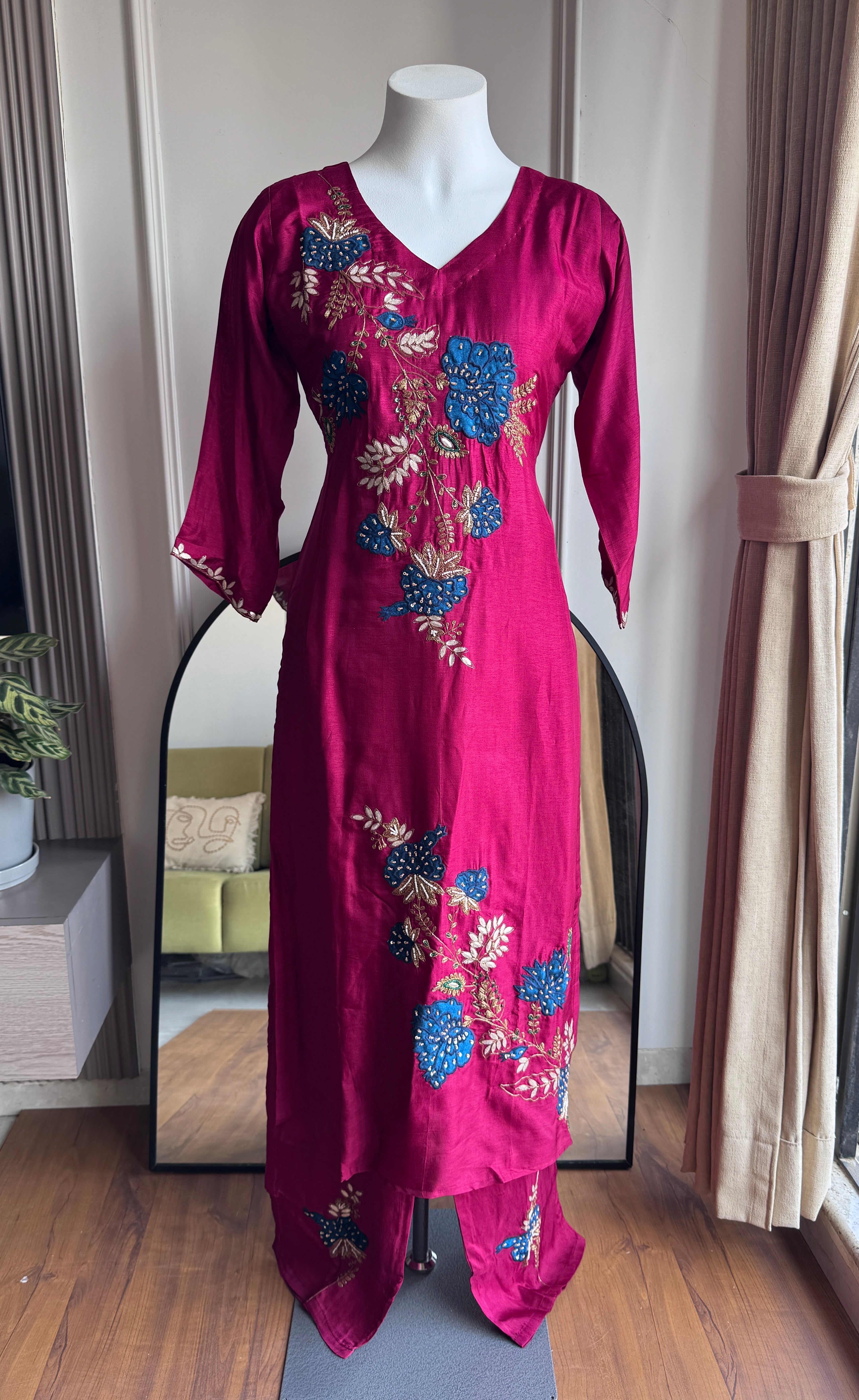 Kanak Multi Colour Handwork Dress- Maroon