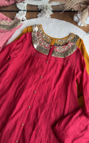 Yukti Handwork Mul Chanderi Dress- Red