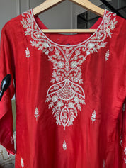 Rajvi Handwork Short Kurta With Plazzo Set-Rust