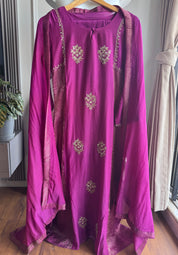 Yukti Striped Tissue with Mul Chanderi Dress- Wine