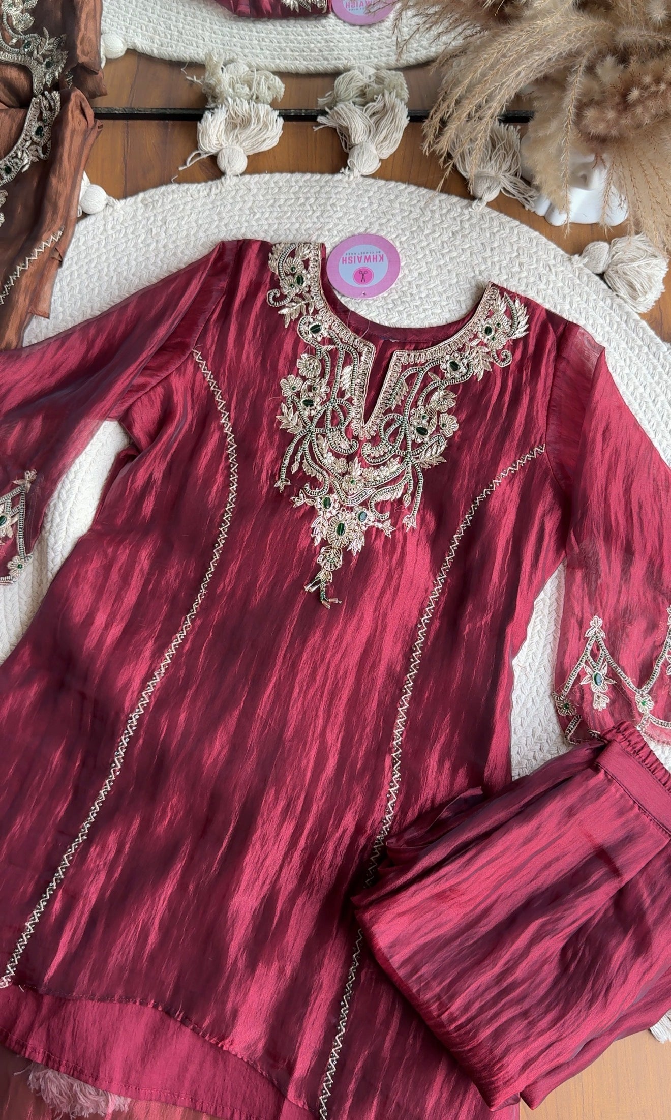 Soniya necklace yoke coord set- Red