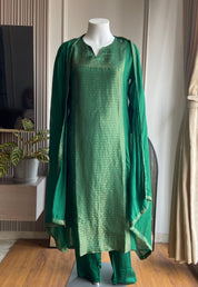 Ravina Tissue and mul Chanderi Aline dress- Green