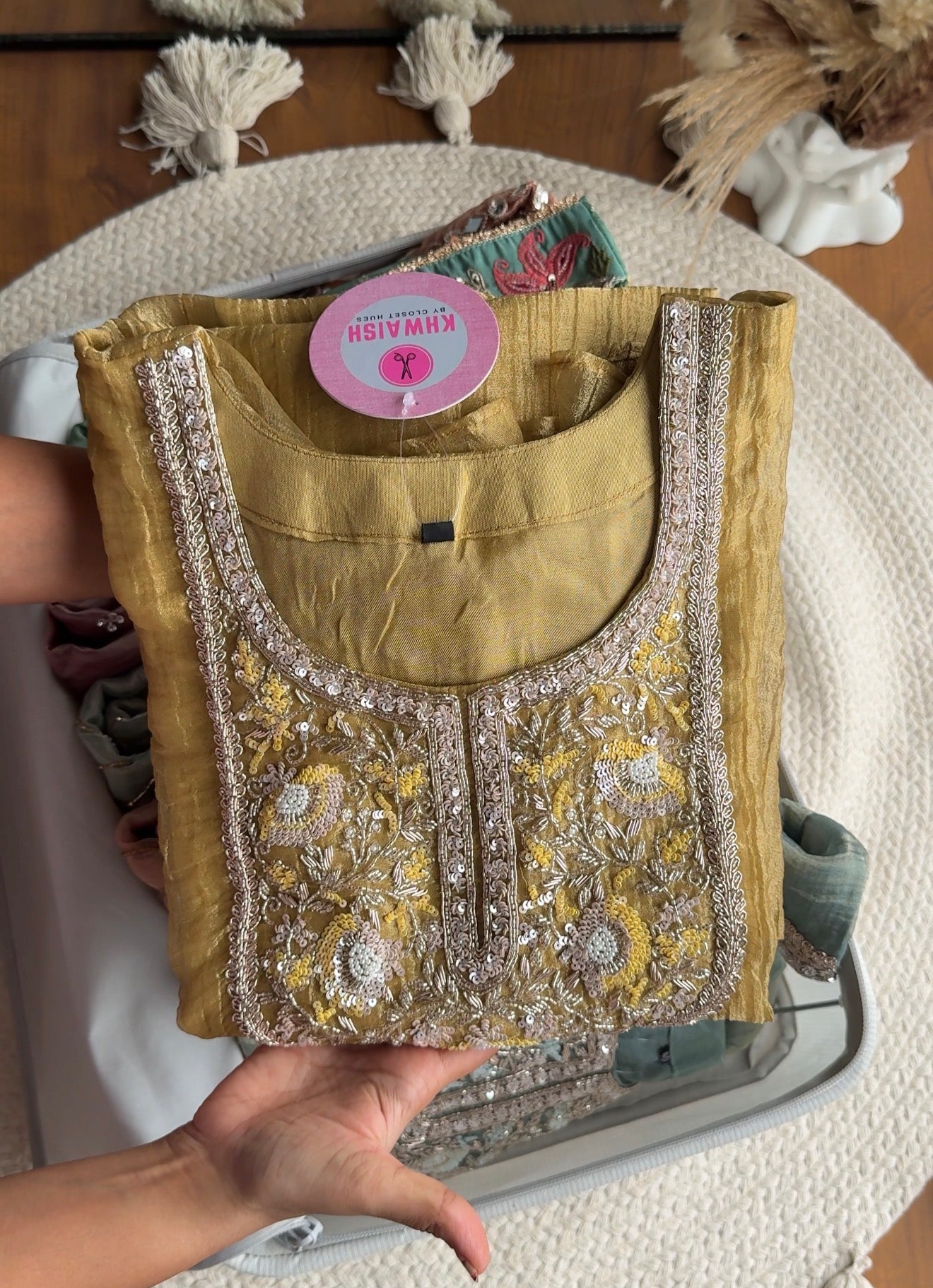 Swini Handwork Tissue Dress - Golden Yellow