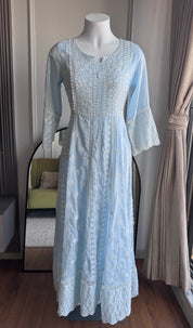 Janki Chikankari Anarkali Dress- Sky Blue