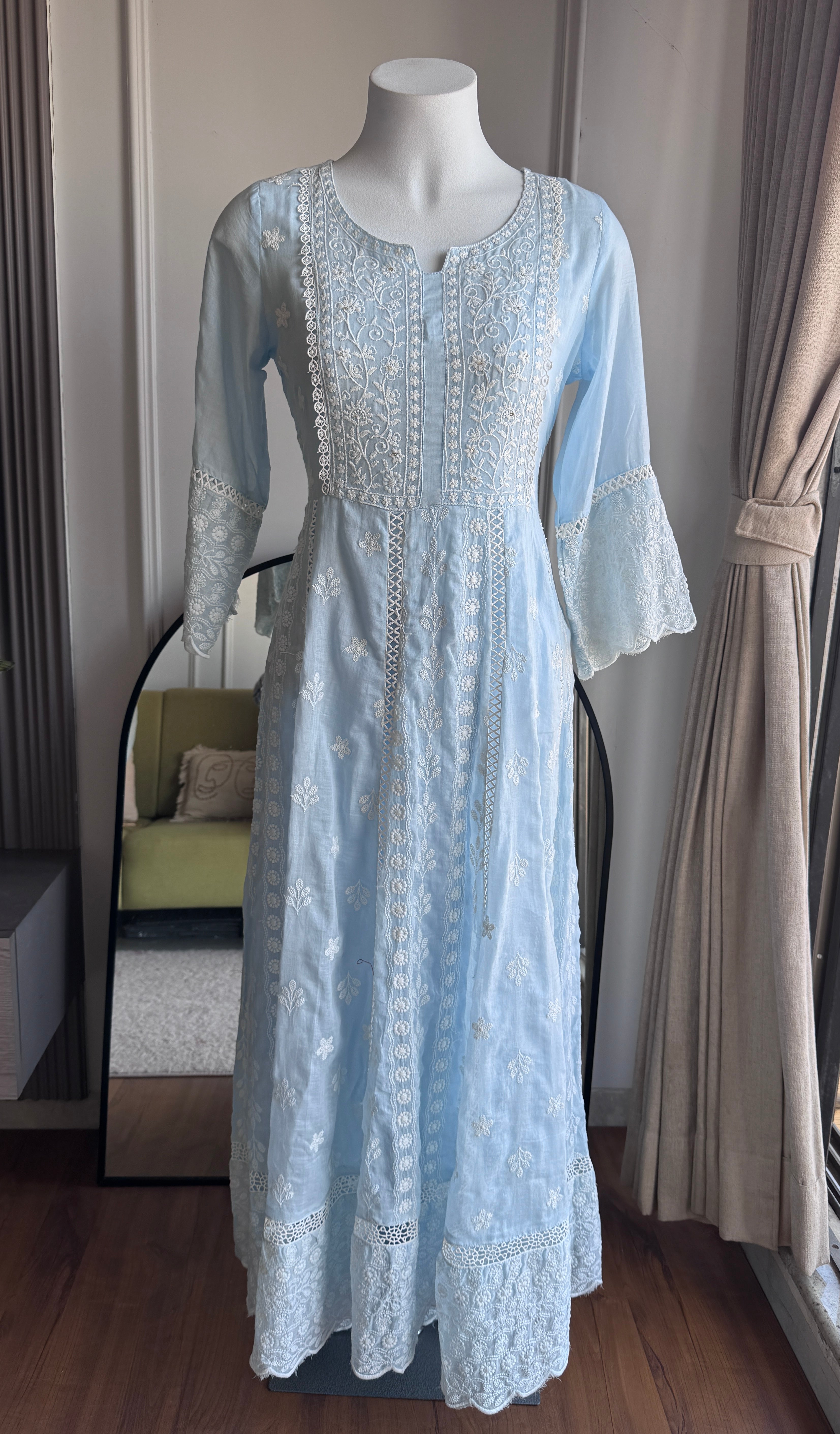 Janki Chikankari Anarkali Dress- Sky Blue