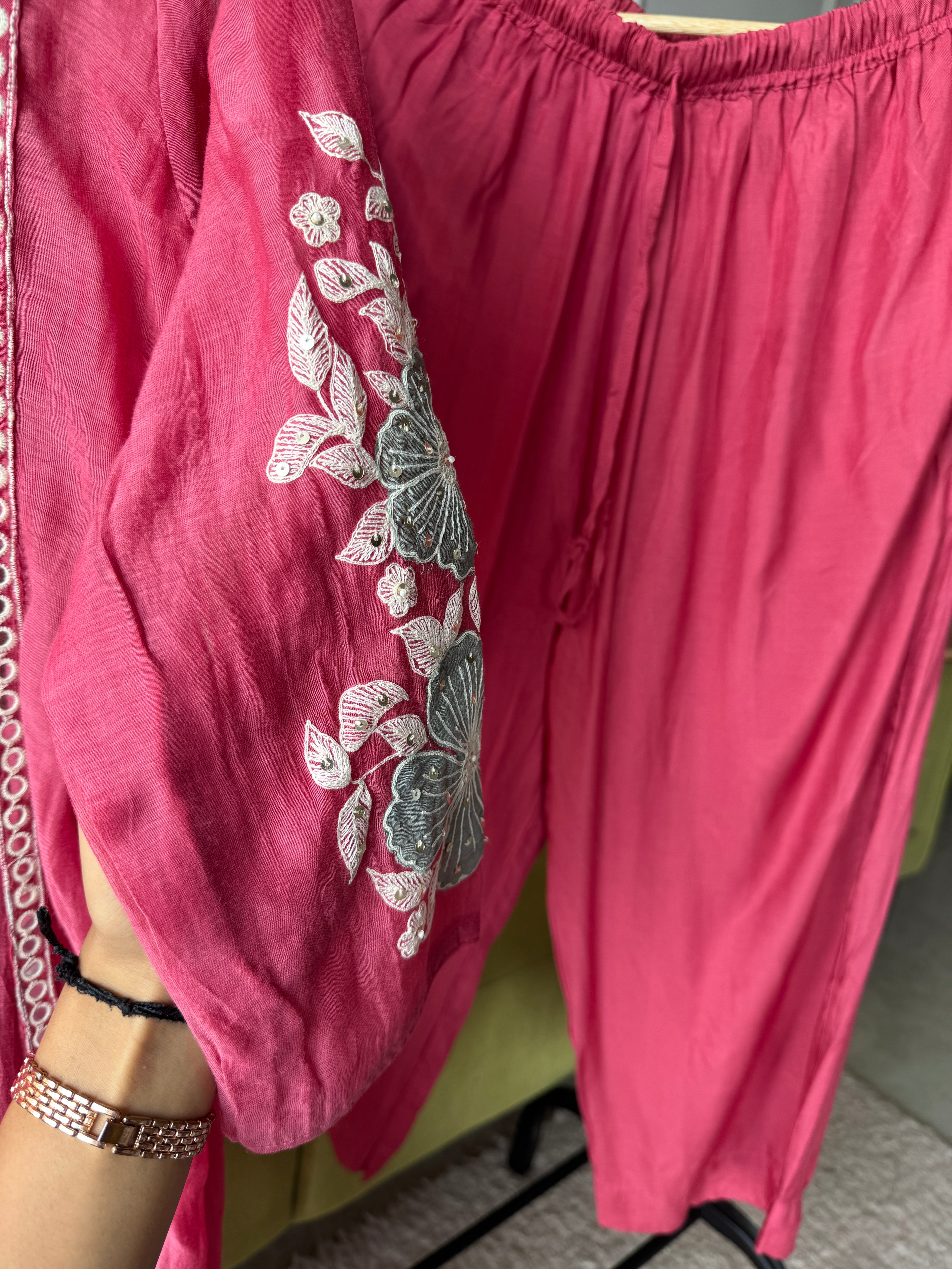 Madhavi Mul Chanderi Cross Cross Neck Handwork Dress