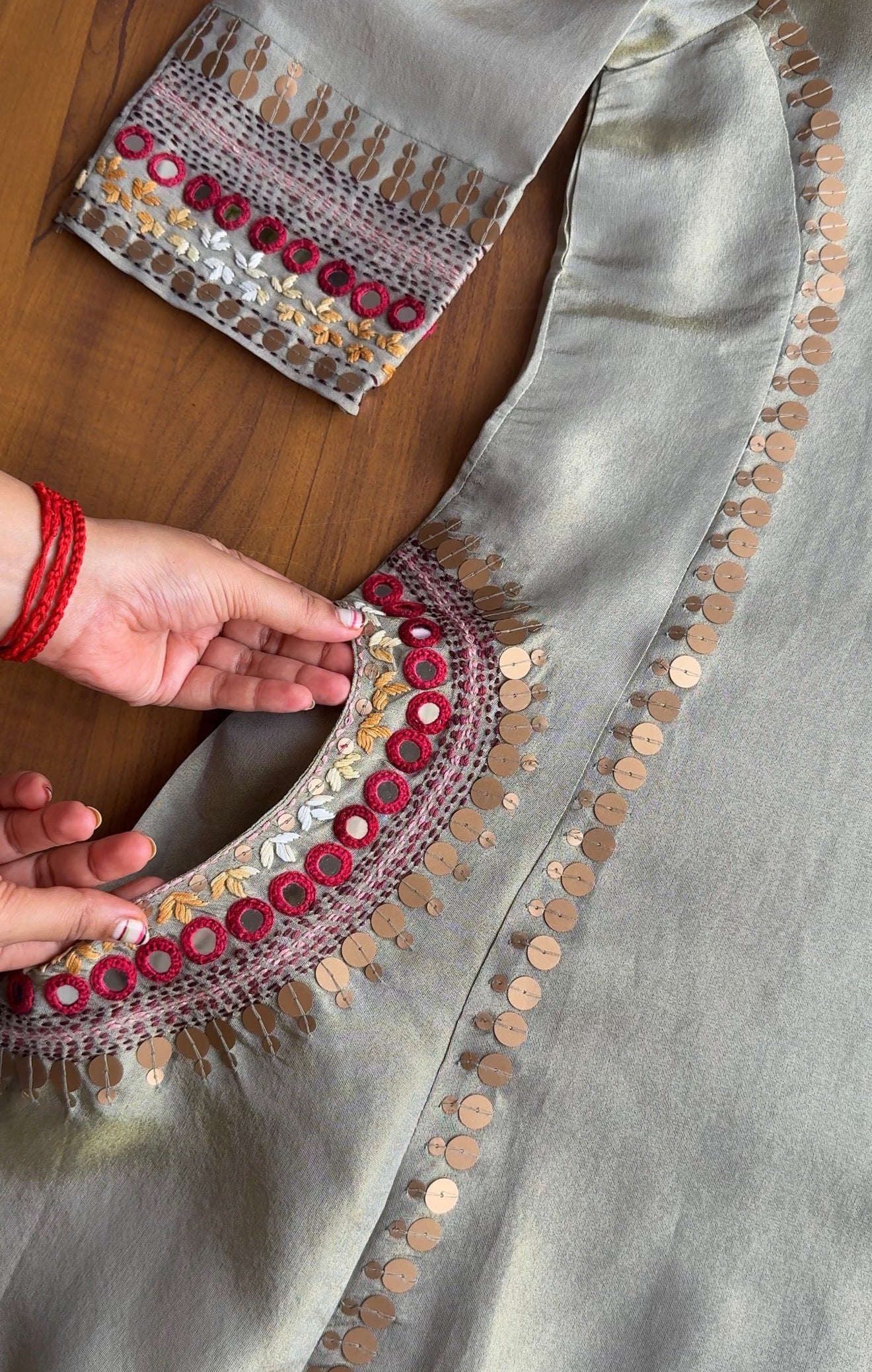 Rashi Handwork Tissue Dress- Silver