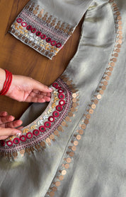 Rashi Handwork Tissue Dress- Silver
