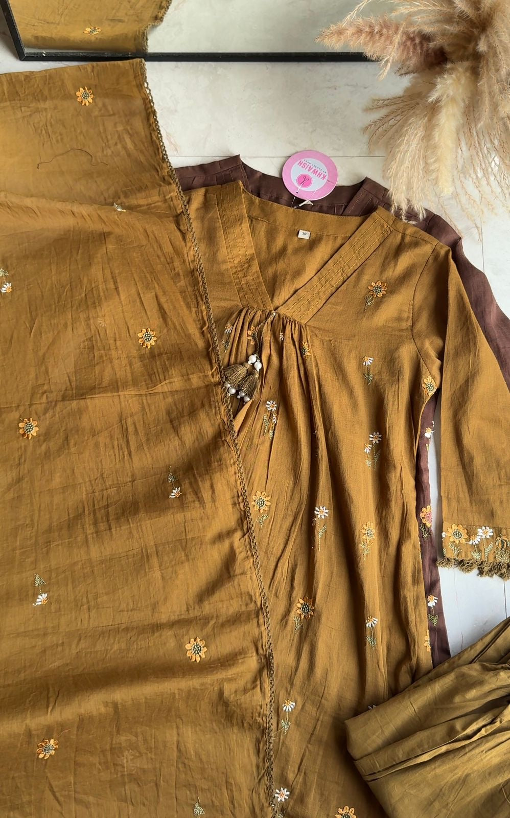 Leisha Embroided Aline Dress- Mehndi Green