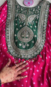 Chavi Bandhani Coords- Green with Pink