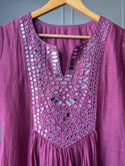 Naina Mirror Work Anarkali Dress- Wine