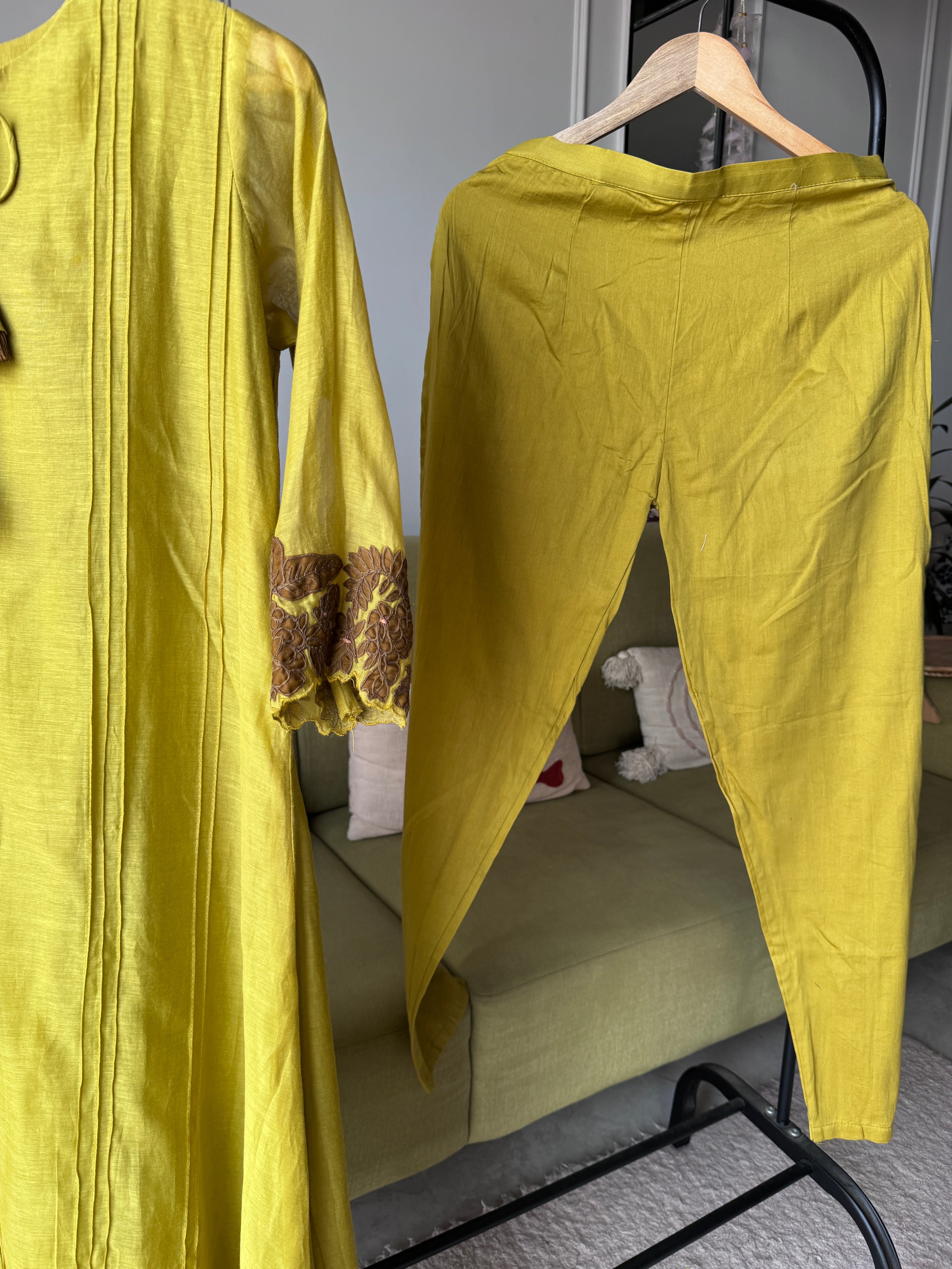 Chahat Embroided Cut Work Dress- Yellow