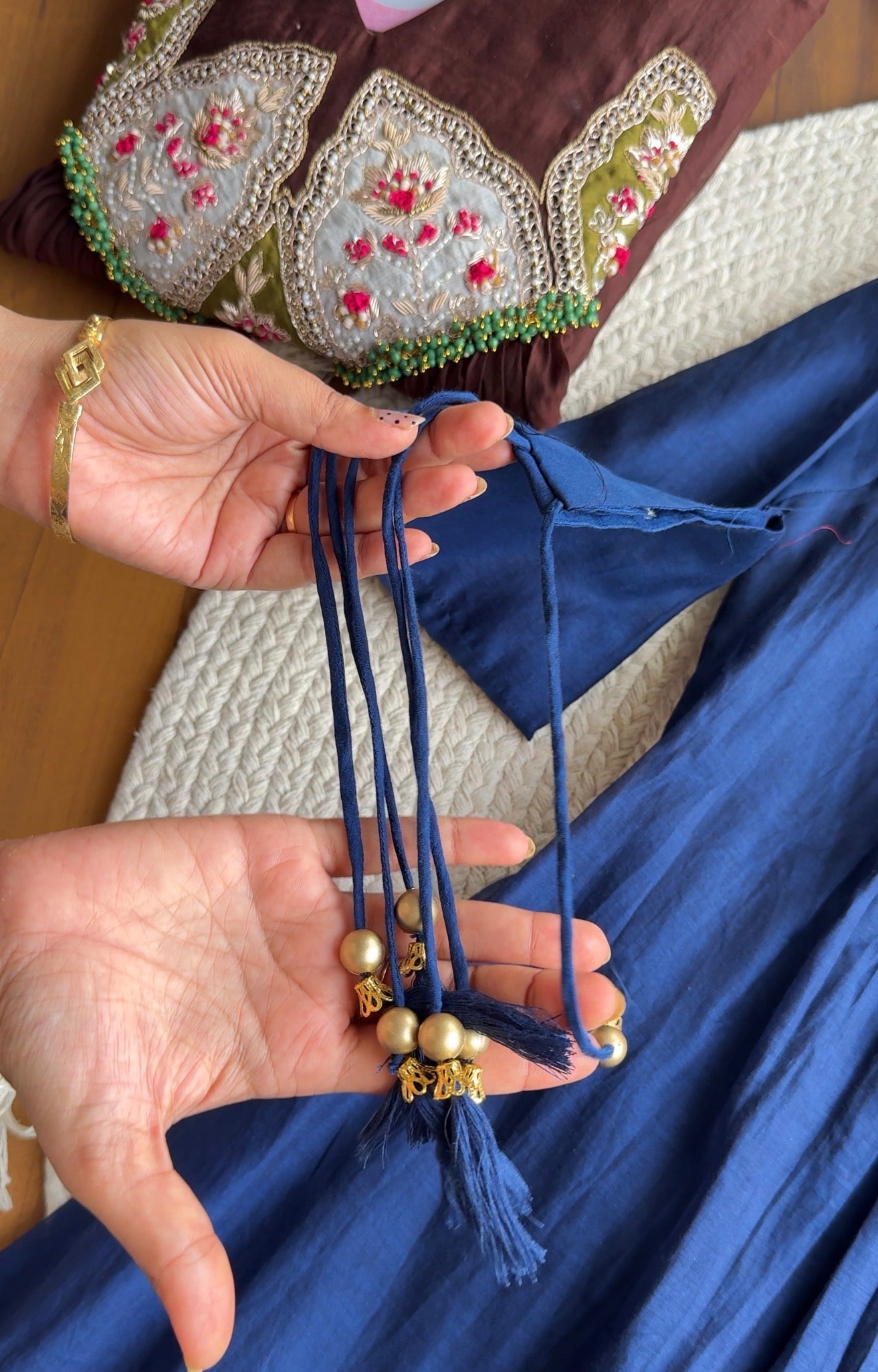 Saloni Hand Work Tassel Mul Chanderi Dress- Blue 💙