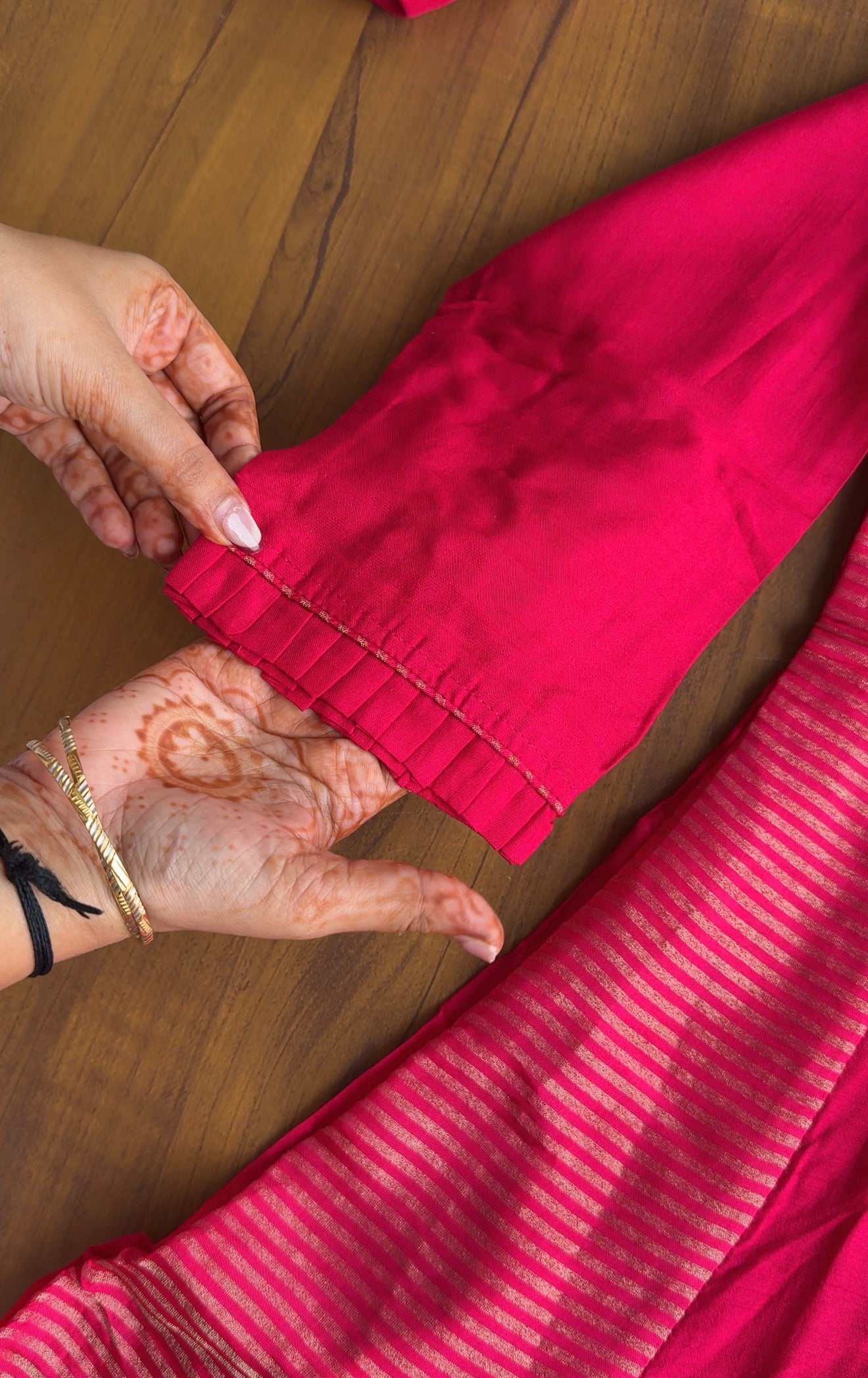Shanaya Handwork Mul Chanderi With Tissue Stripe Dress- Pink
