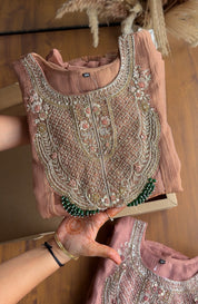 Mahi Emerald Yoke Tissue Dress-Peach