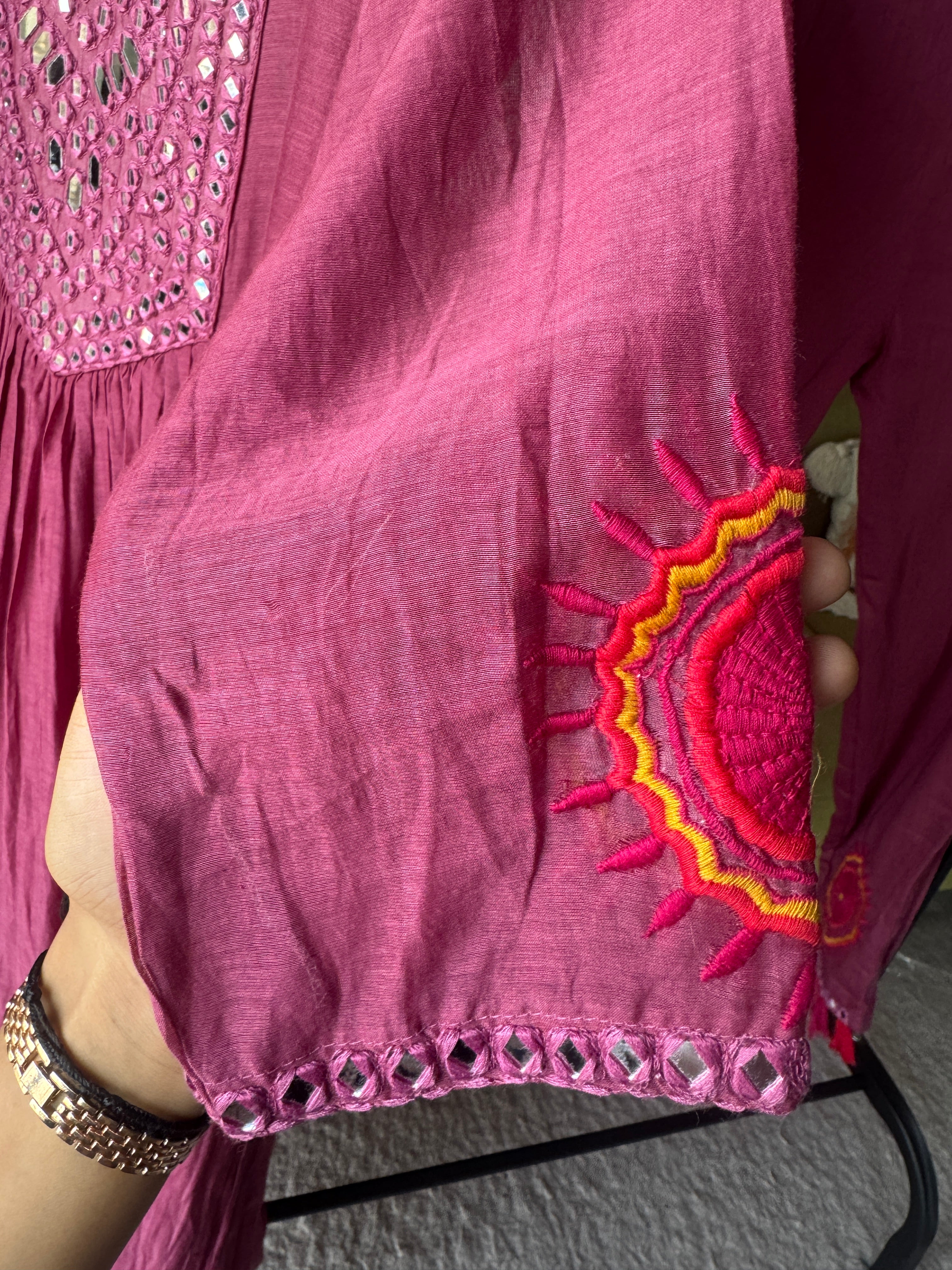 Naina Mirror Work Anarkali Dress- Wine