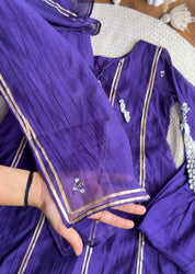 Sona Hand Work Mul Chanderi Dress- Purple (Make to order)