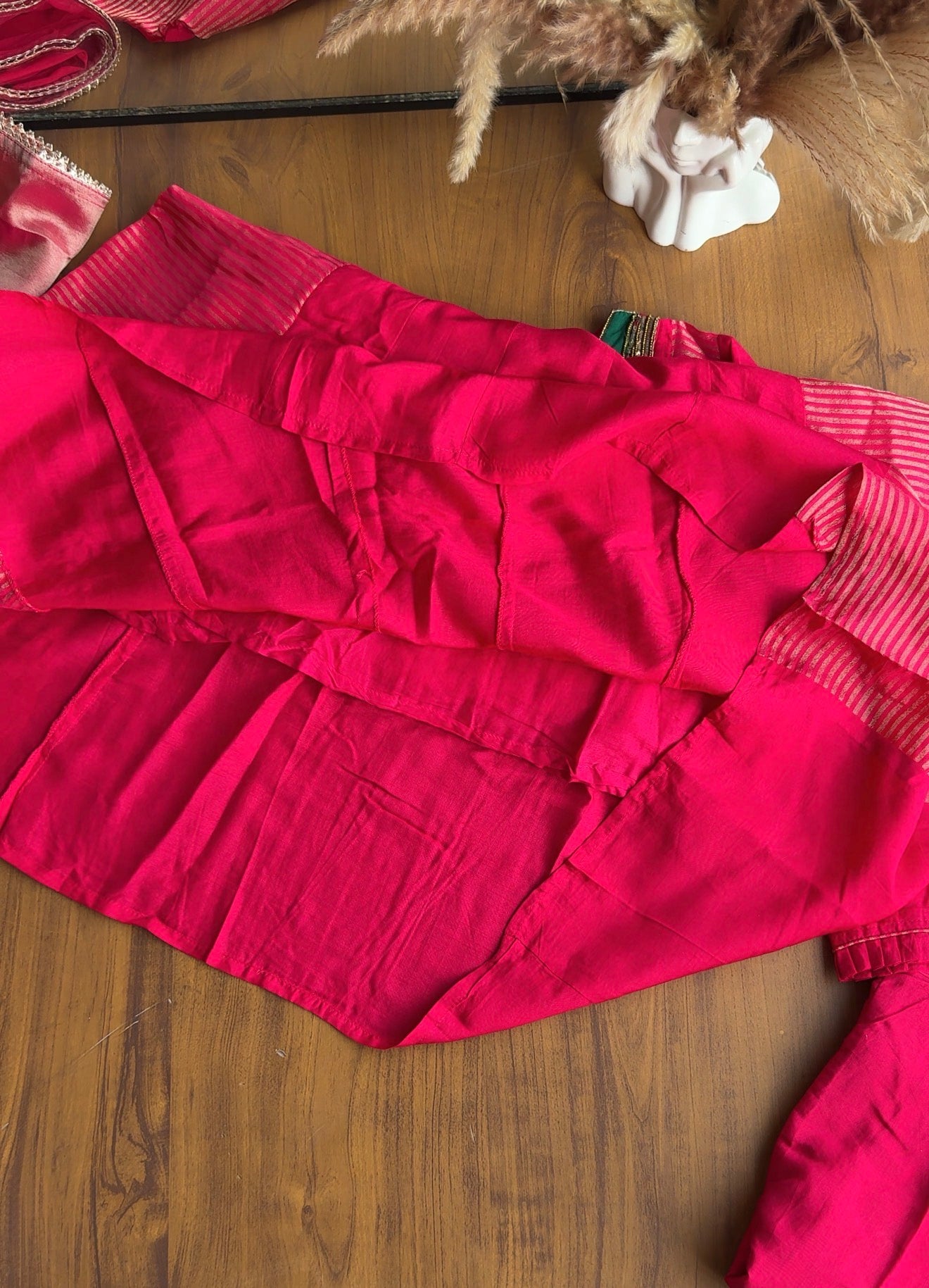 Shanaya Handwork Mul Chanderi With Tissue Stripe Dress- Pink