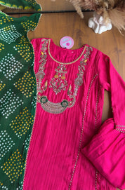 Tara Contrast Bandhej Dupatta Pure zardosi Dress-Pink