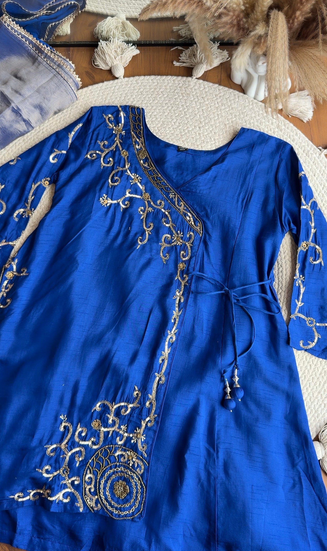 Sarah Angrakha Short kurtas Dress-Royal Blue