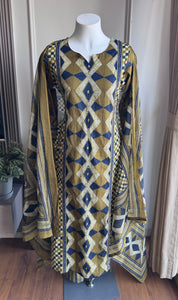 Heer Chequered Cotton Dress-Mehndi Green