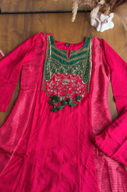 Shanaya Handwork Mul Chanderi With Tissue Stripe Dress- Pink