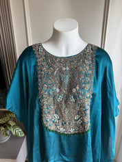 Ansika short kaftan with rap around dhoti- Teal blue