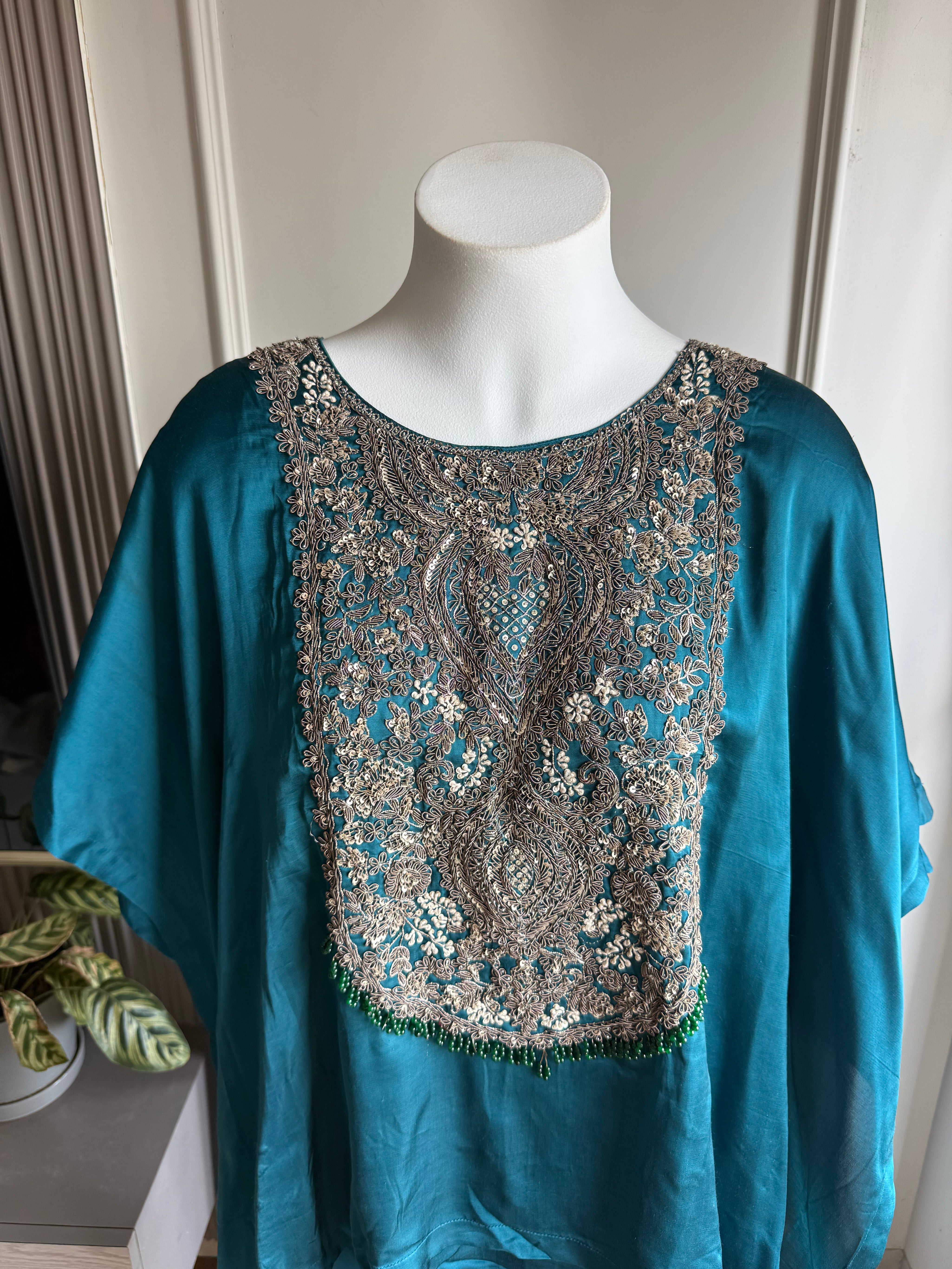 Ansika short kaftan with rap around dhoti- Teal blue