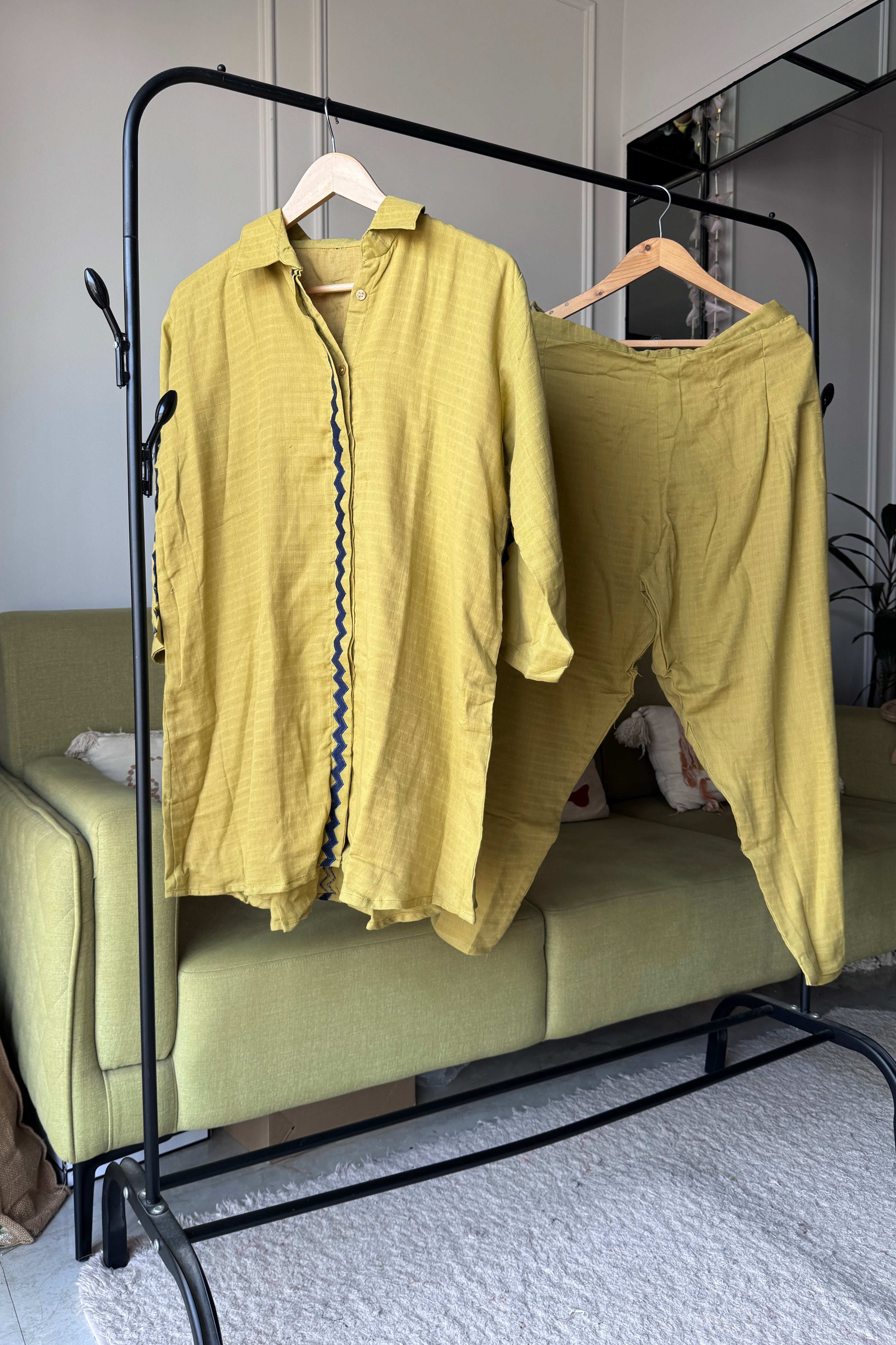 Cotton Embroidery Coord Set- Musturd