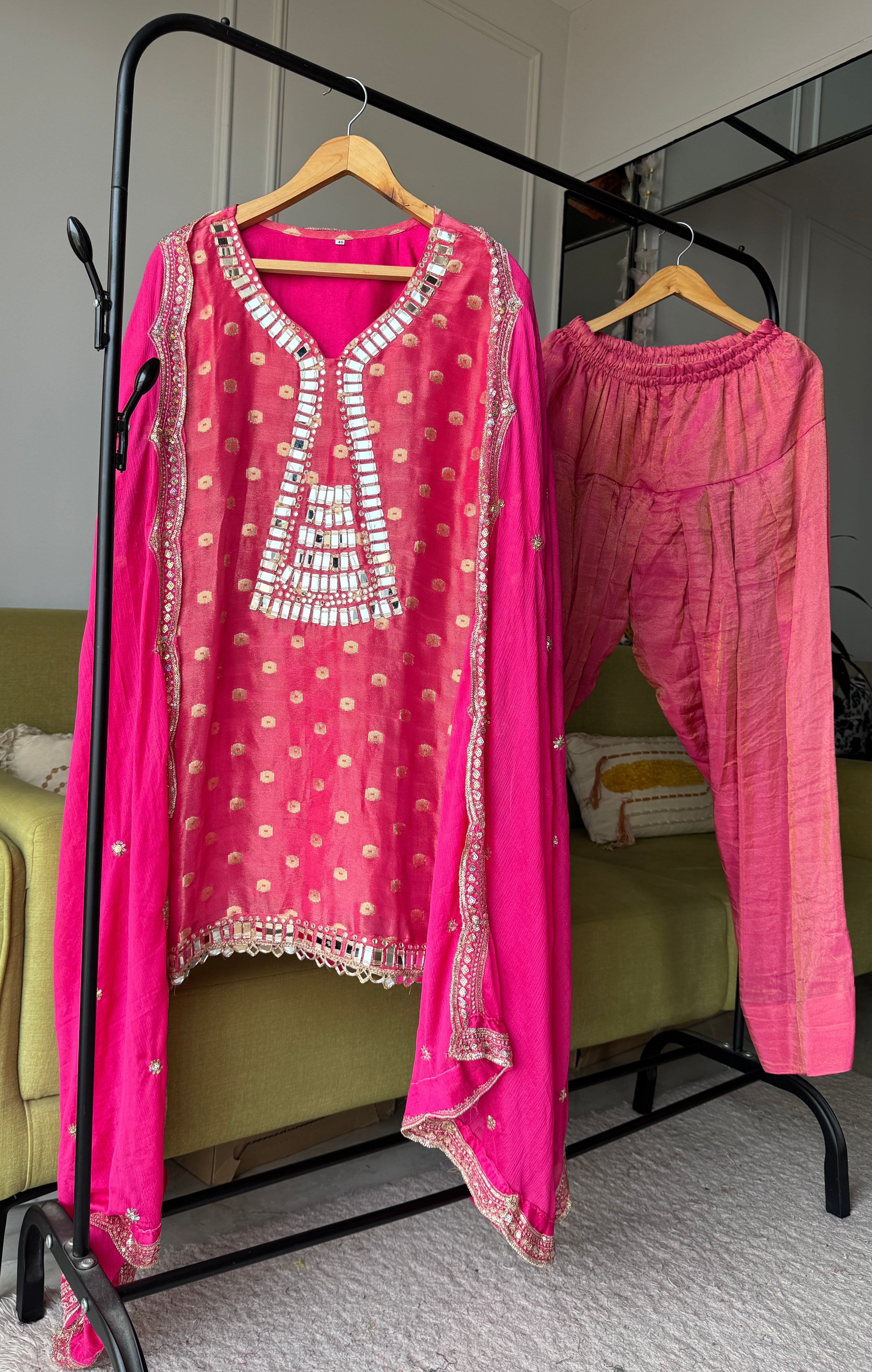 Yashasvi Short Kurta Farshi Salwar Dress- Pink